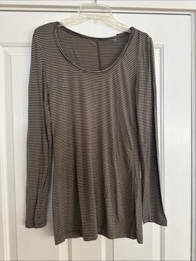 Caslon Brown and White Striped Long-Sleeve Scoop Neck Top